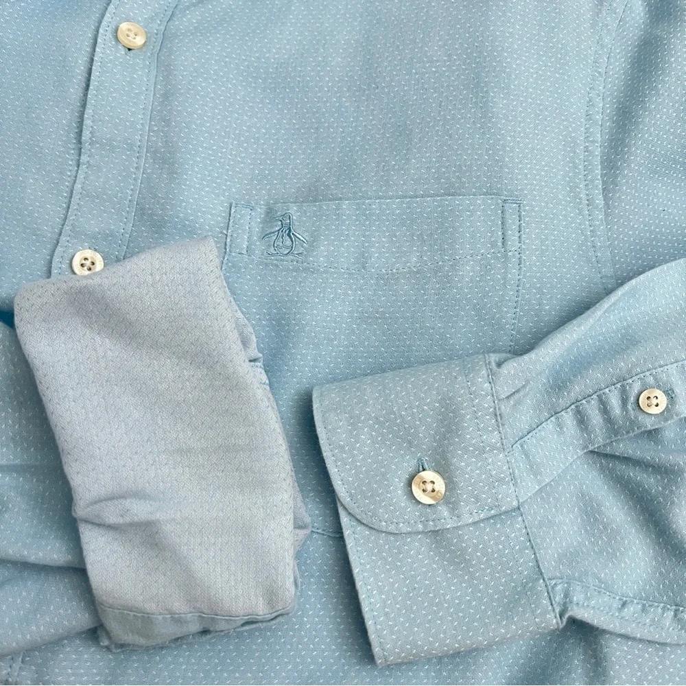 NEW Penguin men’s buttons Shirt Sky Blue LARGE